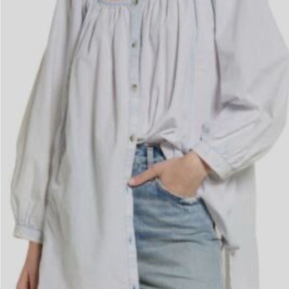 We The Free Light Blue Oxford Swing Cotton Tunic